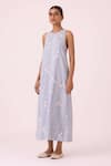 Shop The Summer House Sky Blue Cotton Round Neck Amaran Ikat Maxi Dress Online at Aza Fashions Shop_The Summer House_Sky Blue Cotton Round Neck Amaran Ikat Maxi Dress _Online_at_Aza_Fashions