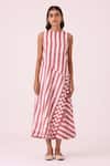 Shop_The Summer House_Pink Cotton Round Neck Bennet Rhubarb Striped Ikat Dress _at_Aza_Fashions