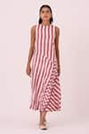 The Summer House_Pink Cotton Round Neck Bennet Rhubarb Striped Ikat Dress _Online_at_Aza_Fashions