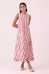 Buy_The Summer House_Pink Cotton Round Neck Bennet Rhubarb Striped Ikat Dress _at_Aza_Fashions