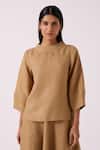 Buy_The Summer House_Beige Linen Round Neck Bertie Tan Top _at_Aza_Fashions