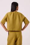 Shop_The Summer House_Olive Green Linen Round Neck Bourne Top _at_Aza_Fashions