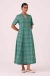 Buy The Summer House Green Handloom Cotton, Silk V-neck Clover Handwoven Dress at Aza Fashions Buy_The Summer House_Green Handloom Cotton, Silk V-neck Clover Handwoven Dress _at_Aza_Fashions