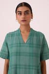 The Summer House Green Handloom Cotton, Silk V-neck Clover Handwoven Dress at Aza Fashions The Summer House_Green Handloom Cotton, Silk V-neck Clover Handwoven Dress _at_Aza_Fashions