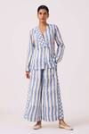 Shop The Summer House Blue Handloom Cotton V-neck Dimtri Striped Ikat Jacket at Aza Fashions Shop_The Summer House_Blue Handloom Cotton V-neck Dimtri Striped Ikat Jacket _at_Aza_Fashions