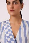 The Summer House Blue Handloom Cotton V-neck Dimtri Striped Ikat Jacket at Aza Fashions The Summer House_Blue Handloom Cotton V-neck Dimtri Striped Ikat Jacket _at_Aza_Fashions