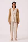 The Summer House Beige Linen V-neck Dimtri Panelled Jacket Online at Aza Fashions The Summer House_Beige Linen V-neck Dimtri Panelled Jacket _Online_at_Aza_Fashions