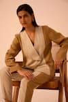 Shop The Summer House Beige Linen V-neck Dimtri Panelled Jacket Online at Aza Fashions Shop_The Summer House_Beige Linen V-neck Dimtri Panelled Jacket _Online_at_Aza_Fashions