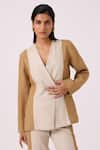 Buy The Summer House Beige Linen V-neck Dimtri Panelled Jacket at Aza Fashions Buy_The Summer House_Beige Linen V-neck Dimtri Panelled Jacket _at_Aza_Fashions