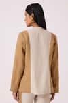 Shop The Summer House Beige Linen V-neck Dimtri Panelled Jacket at Aza Fashions Shop_The Summer House_Beige Linen V-neck Dimtri Panelled Jacket _at_Aza_Fashions