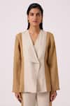 The Summer House Beige Linen V-neck Dimtri Panelled Jacket at Aza Fashions The Summer House_Beige Linen V-neck Dimtri Panelled Jacket _at_Aza_Fashions