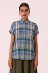 The Summer House Blue Cotton Collared Dunkel Handwoven Shirt at Aza Fashions The Summer House_Blue Cotton Collared Dunkel Handwoven Shirt _at_Aza_Fashions