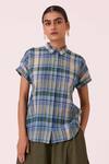 Buy The Summer House Blue Cotton Collared Dunkel Handwoven Shirt at Aza Fashions Buy_The Summer House_Blue Cotton Collared Dunkel Handwoven Shirt _at_Aza_Fashions