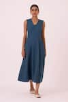 Buy The Summer House Blue Cotton V-neck Emy Handwoven Dress at Aza Fashions Buy_The Summer House_Blue Cotton V-neck Emy Handwoven Dress _at_Aza_Fashions