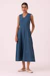 Buy The Summer House Blue Cotton V-neck Emy Handwoven Dress Online at Aza Fashions Buy_The Summer House_Blue Cotton V-neck Emy Handwoven Dress _Online_at_Aza_Fashions