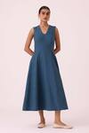Shop The Summer House Blue Cotton V-neck Emy Handwoven Dress Online at Aza Fashions Shop_The Summer House_Blue Cotton V-neck Emy Handwoven Dress _Online_at_Aza_Fashions