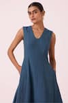 The Summer House Blue Cotton V-neck Emy Handwoven Dress at Aza Fashions The Summer House_Blue Cotton V-neck Emy Handwoven Dress _at_Aza_Fashions