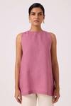 Buy_The Summer House_Purple Linen Round Neck Eyre Lilac Top _Online_at_Aza_Fashions