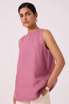 Shop_The Summer House_Purple Linen Round Neck Eyre Lilac Top _Online_at_Aza_Fashions
