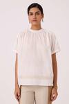 Shop The Summer House Off White Handloom Cotton Applique Round Neck Garcia Handwoven Embroidered Top Online at Aza Fashions Shop_The Summer House_Off White Handloom Cotton Applique Round Neck Garcia Handwoven Embroidered Top _Online_at_Aza_Fashions