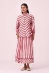The Summer House_Pink Handloom Cotton Collared Henry Rhubarb Striped Ikat Shirt _Online_at_Aza_Fashions