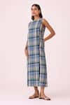 Buy_The Summer House_Blue Cotton Crew Neck Julia Handwoven Dress _Online_at_Aza_Fashions