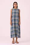 Shop_The Summer House_Blue Cotton Crew Neck Julia Handwoven Dress _Online_at_Aza_Fashions