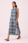 The Summer House_Blue Cotton Crew Neck Julia Handwoven Dress _at_Aza_Fashions
