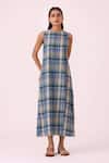 Buy_The Summer House_Blue Cotton Crew Neck Julia Handwoven Dress _at_Aza_Fashions