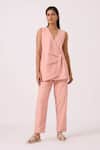 Shop_The Summer House_Pink Cotton, Twill V-neck Karenin Handwoven Top _at_Aza_Fashions