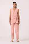 The Summer House_Pink Cotton, Twill V-neck Karenin Handwoven Top _Online_at_Aza_Fashions