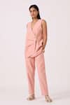 Buy_The Summer House_Pink Cotton, Twill V-neck Karenin Handwoven Top _Online_at_Aza_Fashions