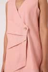The Summer House_Pink Cotton, Twill V-neck Karenin Handwoven Top _at_Aza_Fashions