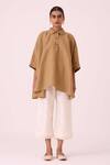 The Summer House_Beige Linen Collared Liberty Tan Cape Top _Online_at_Aza_Fashions