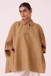 Buy_The Summer House_Beige Linen Collared Liberty Tan Cape Top _at_Aza_Fashions