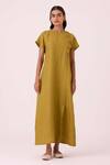 The Summer House_Olive Green Linen Round Neck Liza Dress _Online_at_Aza_Fashions