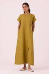 Buy_The Summer House_Olive Green Linen Round Neck Liza Dress _Online_at_Aza_Fashions