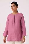 Buy_The Summer House_Purple Linen Round Neck Macondo Lilac Kurta _at_Aza_Fashions