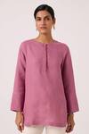 The Summer House_Purple Linen Round Neck Macondo Lilac Kurta _at_Aza_Fashions