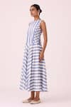 The Summer House_Blue Handloom Cotton Round Neck Myshkin Striped Ikat Dress _Online_at_Aza_Fashions