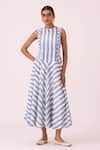 Buy_The Summer House_Blue Handloom Cotton Round Neck Myshkin Striped Ikat Dress _at_Aza_Fashions