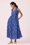 Buy_The Summer House_Blue Cotton V-neck Nikol Striped Ikat Dress _Online_at_Aza_Fashions