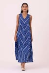 Buy_The Summer House_Blue Cotton V-neck Nikol Striped Ikat Dress _at_Aza_Fashions