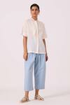 The Summer House_Off White Handloom Cotton Mandarin Collar Noah Handwoven Top _Online_at_Aza_Fashions