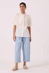 Buy_The Summer House_Off White Handloom Cotton Mandarin Collar Noah Handwoven Top _Online_at_Aza_Fashions