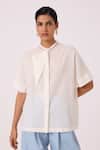 Buy_The Summer House_Off White Handloom Cotton Mandarin Collar Noah Handwoven Top _at_Aza_Fashions