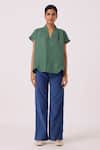 The Summer House_Green Linen V-neck Orion Top _Online_at_Aza_Fashions