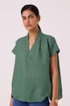 The Summer House_Green Linen V-neck Orion Top _at_Aza_Fashions