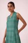 Buy_The Summer House_Green Cotton, Silk V-neck Orwell Handwoven Dress _Online_at_Aza_Fashions