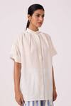 Shop_The Summer House_Off White Handloom Cotton Mandarin Collar Patt Handwoven Top _Online_at_Aza_Fashions